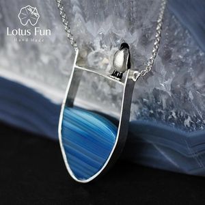 Necklaces Lotus Fun Real Sterling Sier Natural Agate Gemstones Fine Jewelry Lovely Penguin Necklace with Pendant for Women Collier
