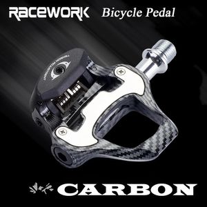 RACEWORK Road Bike Lock Pedal Ultra-Light Carbon Fiber Texture Self-Locking Aluminum Paddle Bearings Pedal R550 With SPD Lock 231220