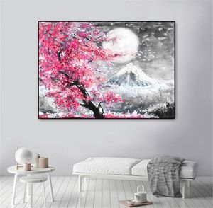 Mount Fuji Cherry Blossom Пейзаж Япония Холст Картины Стены Искусства Плакат Печать Маслом HD Картинки для Гостиной Домашний Декор8898407