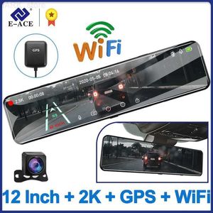 DVR samochodu E-Ace 12-calowy IPS Touch CAR DVR 2K Stream Medica Mirror Dash Cam Auto Rejestrator Kamer Dwasowy obiektyw GPS 1080P Tylna kameral2312.14