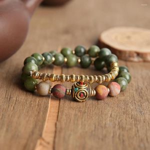 Filo OAIITE 8mm Bracciale con perline di giada verde chiaro naturale del sud Femmina Retro multistrato Reiki Ricchezza Pietra energetica Maschile