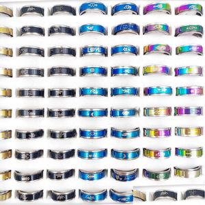 Band Rings Fashion 100Pcs/Lot Stainless Steel Spinner Ring Turn The Band Charm Mixed Style Worry Anxiety Decompression Moon Star Love Dh8Eg