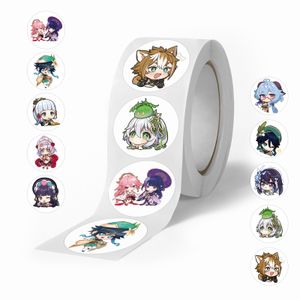 500Pcs Roll Cartoon Anime Game Graffiti Stickers Cute Anime Genshin Character Decals Waterproof Comic Laptop Patches Decals for Luggage Skateboard Phone Pad