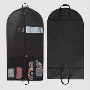 Caixas de armazenamento saco de vestuário com janela de pvc sacos de viagem bolsos resistentes não tecidos roupas poeira para vestidos pendurados