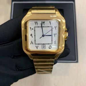 Herrenuhr für Herren, quadratische Uhr, Gold, Damenuhr, Designeruhr, mechanische Automatikuhr, Edelstahl, arabische Ziffern, Armbanduhr, Montre de Luxe