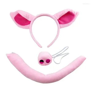 Hair Accessories 2024 Pig Ears Headband Nose Tail Pink Piggy Cosplay Props Animal Fancy Costume For Halloween Party