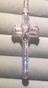 Kedjor 925 Silver Exquisite Bible Jesus Cross Pendant Halsband Kvinnor Män Crucifix Charm Simulerade Diamond Rose Gold Jewelry7615488