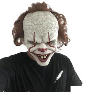 Imprezy maski imprezowe maski na Halloween maska ​​Py Scary Clown Fl Face Horror Movie Pennywise Joker Festival Cosplay Prop Decoration 23 Dhafo
