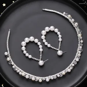 Halskette Ohrringe Set White Pearl Stirnband und Braut Kopfwege Hochzeitskleider Haarzubehör Na