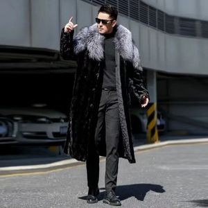 Мужская шуба из искусственной норки, зимняя длинная меховая куртка черного цвета, теплая ветровка, большие размеры с воротником, роскошные брендовые куртки 231220