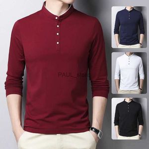 Men's T-Shirts Men's Business Casual Polo Long Sleeve T-shirt Summer Comfortable and Breathable Solid Cotton TopL2404