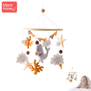 Wood Baby Mobile Crib Bell Cartoon Sea Animal Star Moon Crib hängande leksaker Montessori Education Cognitive Puzzle Toy 231221