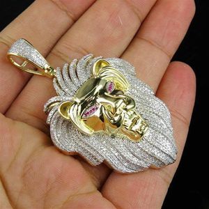 10K Yellow Gold Lion Head King Pendant Natural White Sapphire Diamond Necklace Men's Personality Jewelry Boyfriend's Bir223J