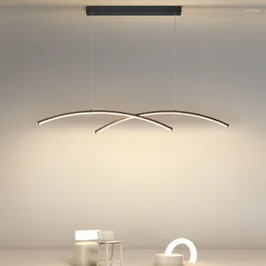 Lampy wiszące nowoczesne minimalistyczne zakrzywione i modne aluminiowe aluminiowe czarne żyrandol bar herbat