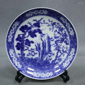 Decorative Figurines Antique Collection Blue And White Pine Bamboo Plum Pattern Ceramic Plate Home Interior Decoration Ornaments