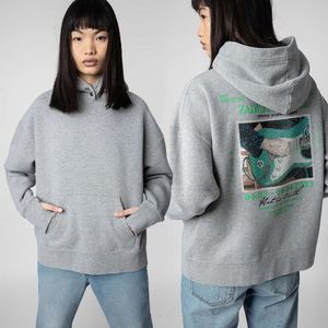 23AW ZADIG VOLTAIRE Kadın Hoodies Sweatshirts Fransız Niş ZV Gitar Beyaz Mürekkep Dijital Baskı Sıcak Pırlanta Polar Kadın Kapüşonlu Kazak