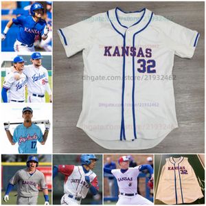 Maglia da baseball College Kansas Jayhawks Personalizza qualsiasi nome qualsiasi numero tutto cucito Chase Diggins Luke Leto Janson Reeder Dominic Voegele Cooper Combs Trumper