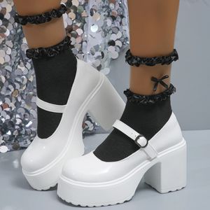 Białe Ultra-wysokie obcasy Mary Jane Damskie buty Patentowe skóra gruba platforma pompka gotycka damska buty lolita buty 231221