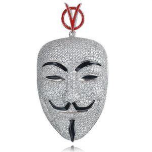 Collana Hip Hop V per Vendetta Collana color argento con zirconi cubici Ciondolo maschera per uomo Ice Out Catena da tennis Rapper Jewelry291d