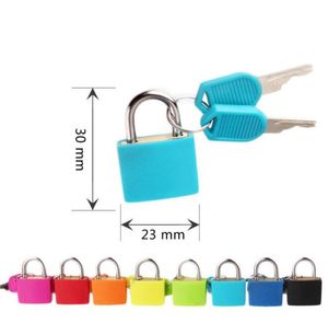 Small Mini Strong Metal Padlock Travel Suitcase Diary Book Lock med 2 nycklar Säkerhetsbagage hänglås dekoration 8 färger dörr loc3324483