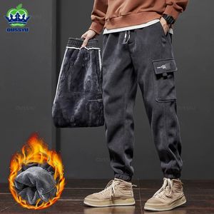 Oussyu inverno masculino velo quente carga calças de veludo jogging sweatpants trabalho y2k coreano solto harem calças casuais para homem 231220