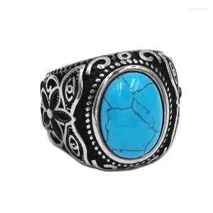 Pierścienie klastrowe Blue Stone Tribe Flower Pierścień Kwiatowa Biżuteria ze stali nierdzewnej Urok Egiptian Eye of Horus Biker Mężczyźni Women Hurtowa SWR0990