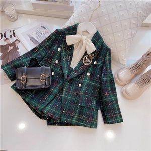 Girls Casual Suit Set Autumn Spring Collegiate Style Baby Girl Toddler 2PCs Set Cash Kids Fashion Lapel Cesti