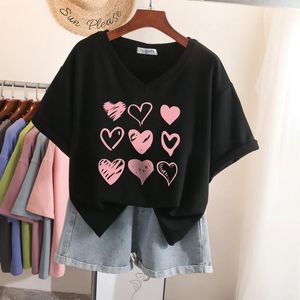 T-Shirt EBAIHUI 100% Cotton L6XL T Shirt Plus Size Tshirt Short Sleeve Women Top Summer Heart Print Sweet V Neck Oversized T Shirts