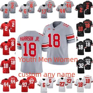 Personalizado Kids Youth OSU 2024 Camisa de futebol masculino College Marvin Harrison Jr. Sonny Styles Emeka Egbuka J.T.Tuimoloau Sawyer Henderson George