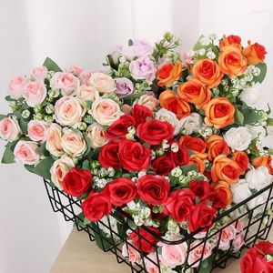 Decorative Flowers 30CM Artificial Flower Pink Sunset Red Peony Rose Bouquet Pure Handmade Fake Wedding Garden Table Room Decoration Gifts