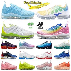 Gratis frakt Autentisk TN Plus Running Shoes University Blue Fuchsia Dream Pink Stave Red Triple White Black Shark Hyper Violet Men Women Outdoor Trainers Sneakers