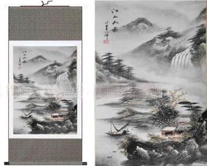 Oriental Landscape Paintings Chinese Silk Scrolls Hanging Målningsdekoration Art Målad L100x30cm 1 Stycke 6848559