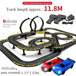 Electric Rail Car Double Remote Control Racing Track Toy Autorama Circuit Voiture Railway Slot Race Kid 231220