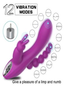 12 Funktion Rabbit Vibrator GSPOT OCH PSPOT Anal Triple Curve laddningsbar dildo för kvinnor klitstimulator 2203256678296