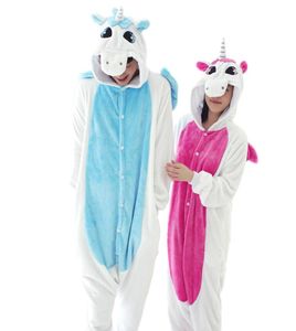 Flanellblå rosa unicorn häst pijama tecknad cosplay vuxen unisex hemkläder onesies för vuxna djur pyjamas män kvinnor pyjama un2733227