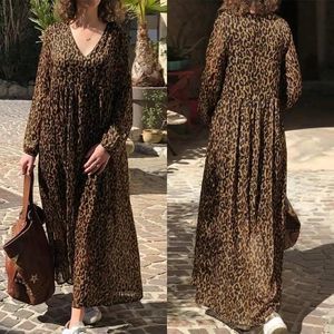 Sukienka Summer Maxi Dress Women's V Neck Sundress Zanzea Sexy Leopard Beach Bohemian Print Vestidos żeńska szata wysokiej talii