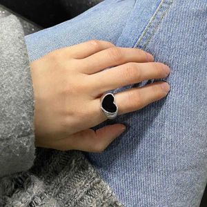 Cluster Rings 925 Sterling Silver Black Heart For Women Girls Wedding Engagement Fashion Daily Ring Fine Jewelry Accessories