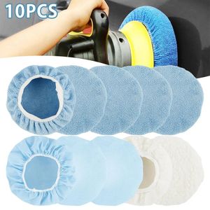 Pedler Parlatma Pedleri 10 PCS 9 10 inç Araç Pilishing Pad Otomatik Mikrofiber Bonnet Parlatıcı Yumuşak Yün Balmumu Yıkama Tampon Kapak Temizleme Araçları AC