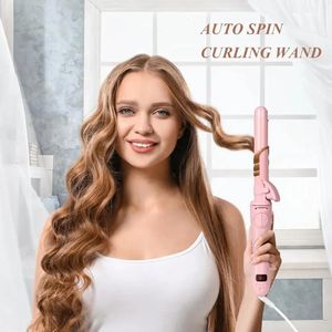 アイロンカーリングアイアン1インチの回転カーリングアイアンLCDセラミックバレル自動ヘアカーラー25mmローラーカールワンドウェーブスタイリングアプライアンス