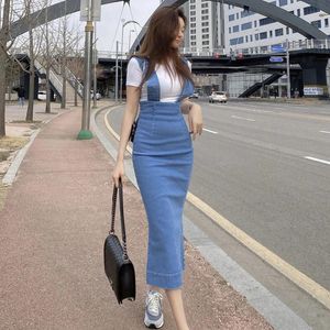 Dresses new arrival fashion women office lady elegant temperament casual skirt autumn denim skirt split simple young blue bodycon skirt