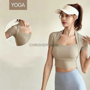 Yoga Outfit Yoga Clothes Wear Women's Quick Dry Outdoor Sports Fitness Clothes Corset Top Short Sleeve Bra Shawl Nude Sense Skin-friendlyL231221