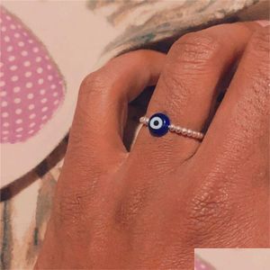 Band Rings Demon Evil Eye Reduce Pressure Glass Beaded Ring For Women Exquisite Relax Anxiety Fidget Meditation Adjustable Jewelry D Dh2Ov
