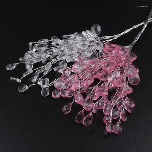 Decorative Flowers Clear 16cm Acrylic Crystal Drop Beads Party Favors Spray Display Bouquet Wire Stems Wedding DIY Decorations