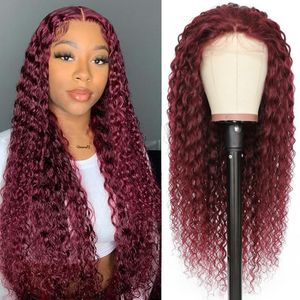 Malaysian Dyed 99J 13X4 Lace Front Wig Burgundy Color Kinky Curly Free Part 130% 150% 180% Density 10-32inch Yirubeauty