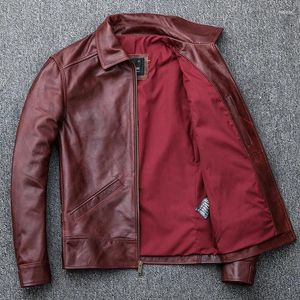 Herrenjacken Amekaji Wear Kleidung Echtledermantel Ölwachs Erste Schicht Rindsleder Retro Nostalgische Revers-Bikerjacke