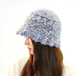 Beralar Japon Tasarımcı Renkli Kova Şapkaları Kadınlar Sonbahar ve Kış Tatlı Sıcak Çok yönlü Ins Yüzü Küçük Örgü Havza Kapağı
