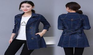 Autumn Women Casual Slim Long Denim Trench Coat Kvinnlig pojkvän Jean Overall Plus Size DoubleBreasted Windbreaker Coats Y798610044