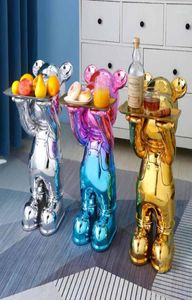 Decorative Figurines Cartoon Bear Statue Electroplated Fashion Sculpture Tray Storage Animal Modern Art Resin Home Decor Crafts Or6159401