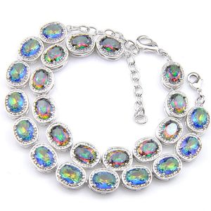 Luckyshine 2 Pcs 925 Sterling Silver Mystic Topaz Oval Rainbow Bracelets Sliver For Women Colored Zircon Bracelets Bangles Jewelry211i