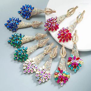 Stud Earrings Elegant Brand Geometric Alloy Inlay Rhinestone Flower Multicolor Full Crystal For Women Girls Fashion Jewelry